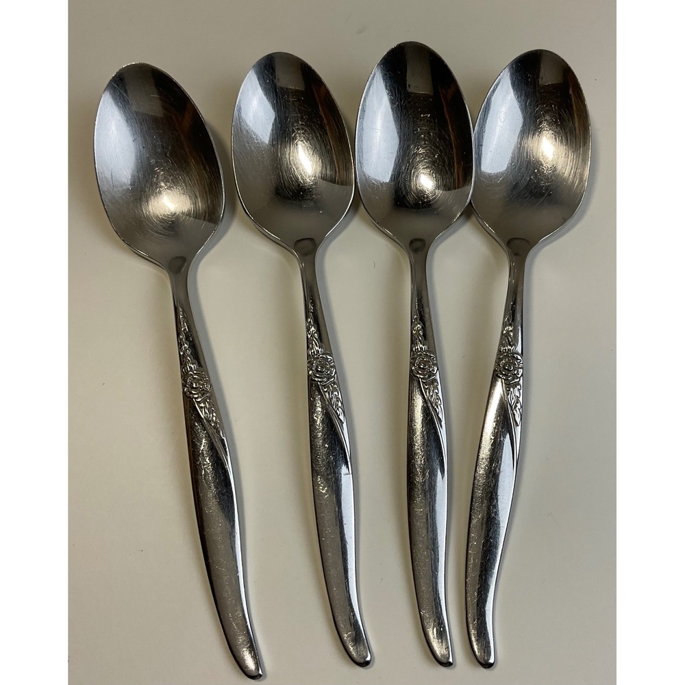 Oneida Wm A Rogers Premier Stainless La Rose Teaspoons Vintage Set of 4 Floral